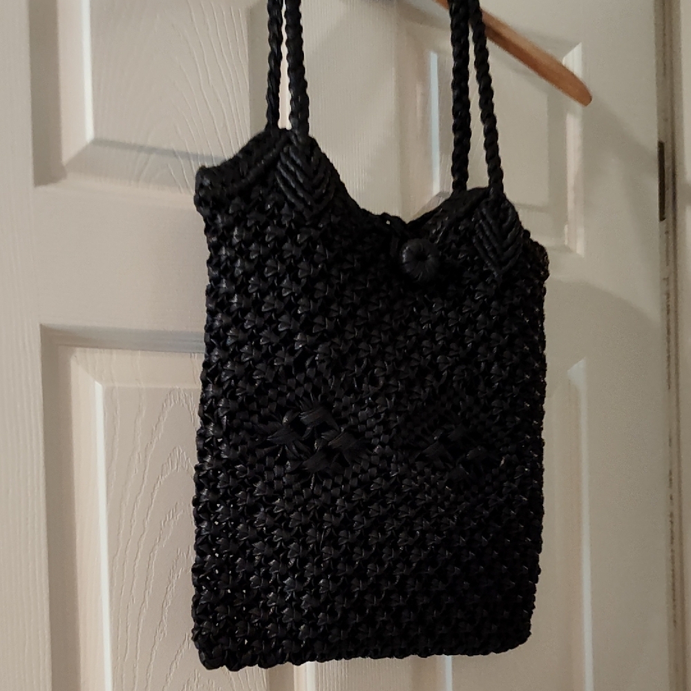 Black Woven Tote Bag Crochet Ale By Alessandra